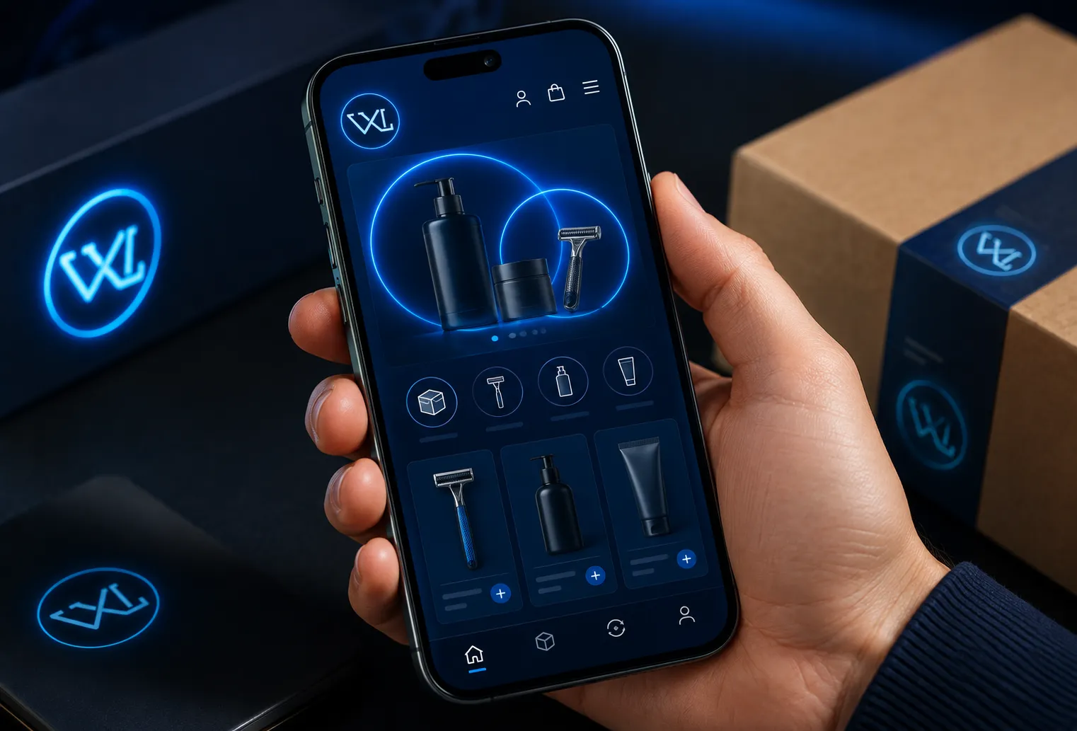 Boutique en ligne par abonnement affichée sur un téléphone, en mode application PWA