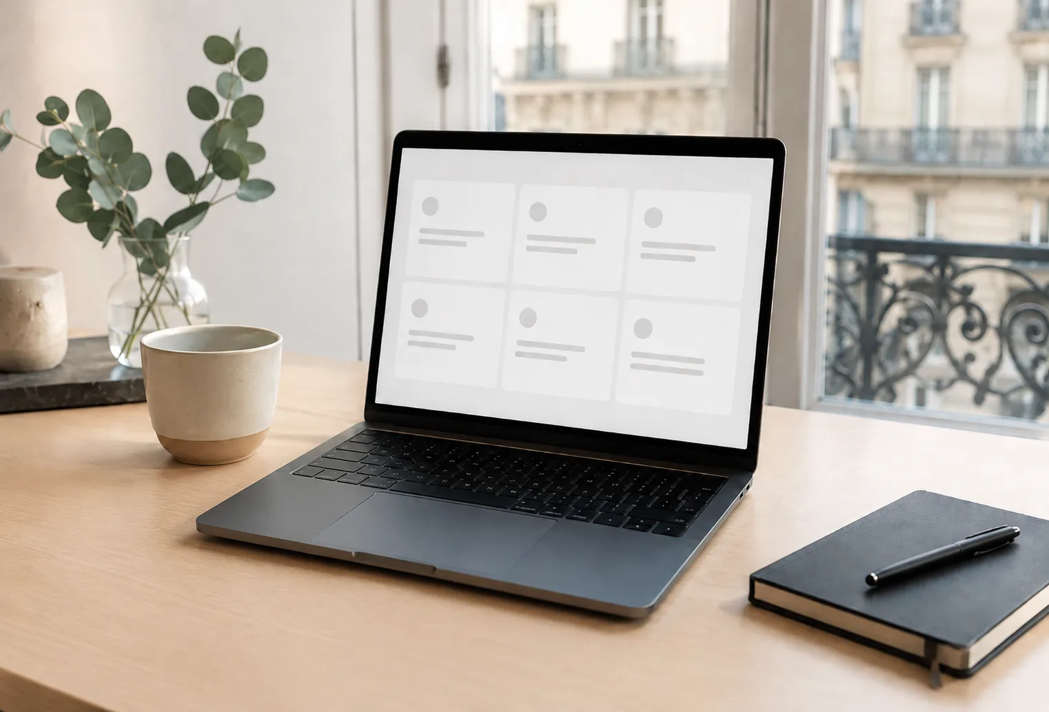Prestations d’une boutique de services en ligne présentées sur un écran d’ordinateur