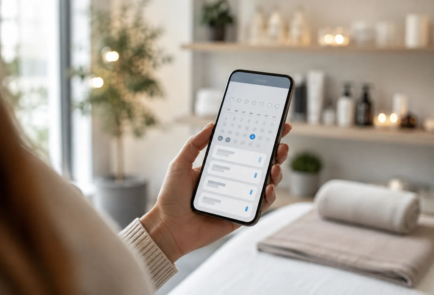 Boutique en ligne de services affichée sur un smartphone au moment de réserver un créneau