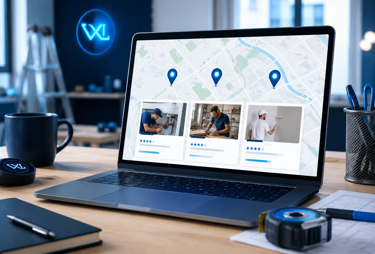 Pack local Google Maps affichant trois artisans sur une carte