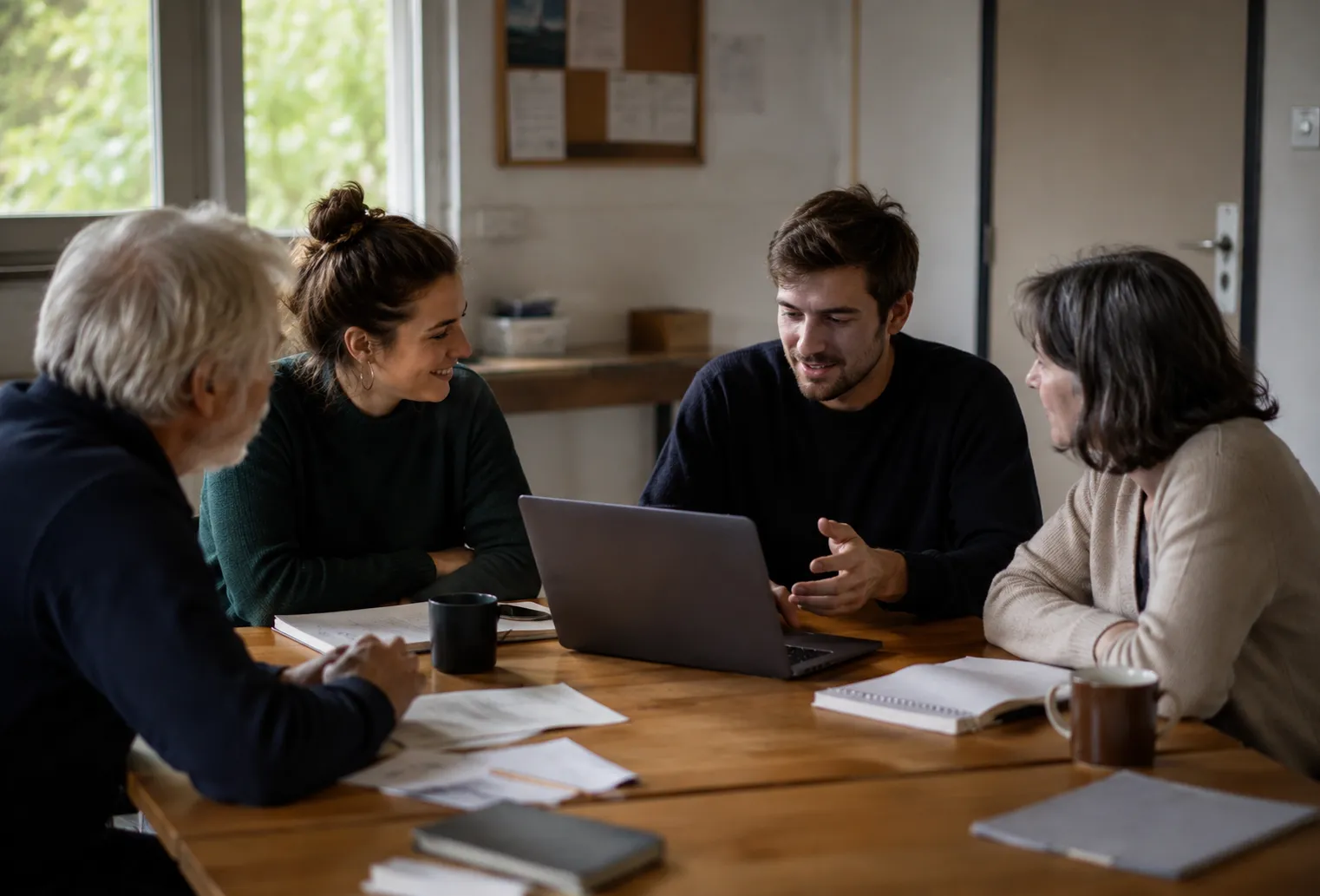 Réunion de bureau d’une association autour d’un ordinateur portable